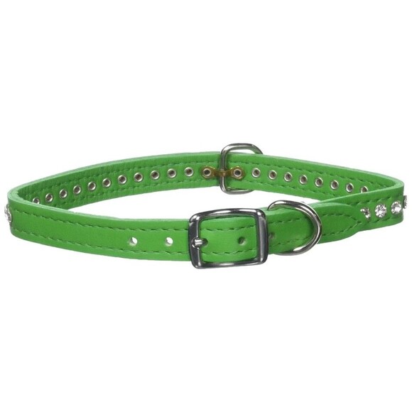 Signature Leather Crystal Dog Collar, Kiwi Solid Grain Leather, Fits 11.5"-13.5" - Picture 4 of 4